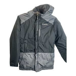 Columbia Jacket Mens Large Hooded Insulated Winter Coat Black Gray Outdoor